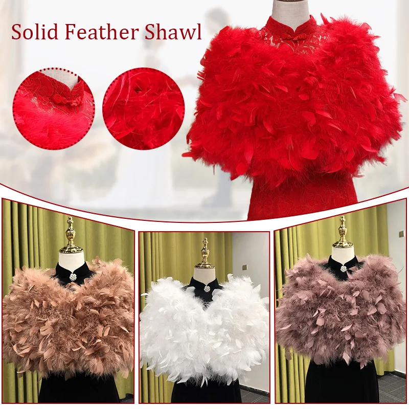 New Fashion Faux Fur Bridal Shawl Cape Wedding Banquet Toast Clothing Shoulder Guard Coat Thickened Feather Petals Warm Scarf