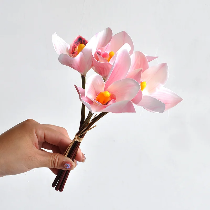 20Pcs Artificial 3D Printed Cymbidium Real Touch Flowers Wedding Bridal Bouquet Home Desktop Ornaments Party Table Floral Layout