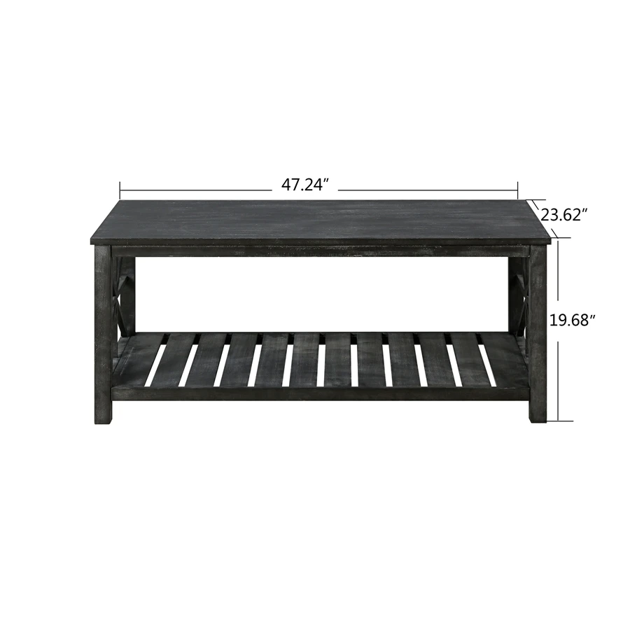 47 Inch Modern Coffee Table With Storage Shelf, Farmhouse Rectangle Living Room Center Table For Small Spaces