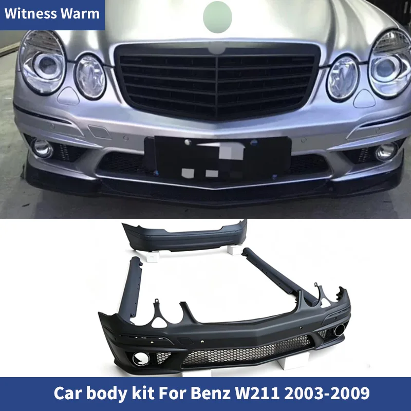 

For Benz W211 E230 E280 Facelift E63 AMG Style Unpainted PP Material Front Rear Bumper lip chin Side Skirts Car Body Kit