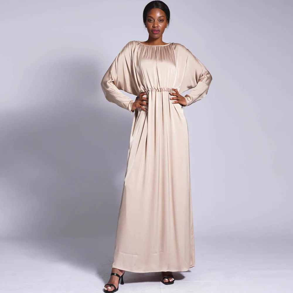 

Autumn Raglan Sleeve Muslim Robe Women Abaya Casual Evening Dresses Solid Elastic Waistband Dubai Kaftan Islamic Ladies Clothing