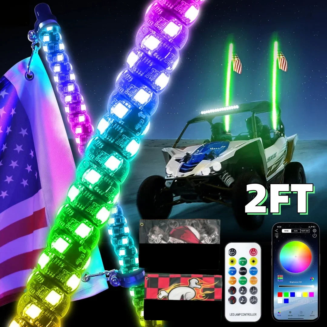 

2/3/4FT LED Whip Lights Lighted Antenna Whips For ATV UTV Polaris RZR Off Road Truck Sand Buggy Dune Flagpole Lamp