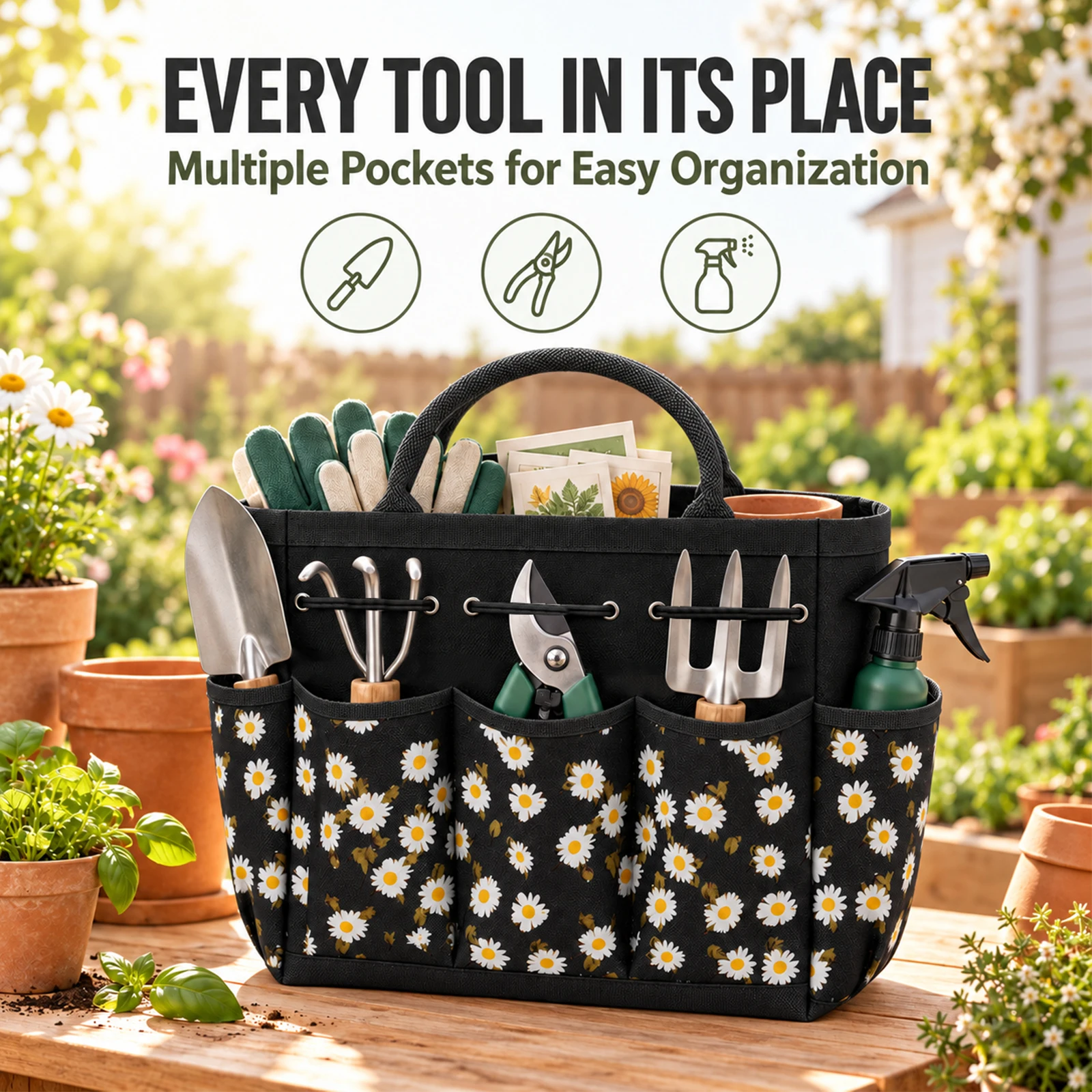Garden Tool Bag Organizer with Multiple Pocket 600D Oxford Waterproof Garden Storage Bag Large Capacity Portable Gardening Bag