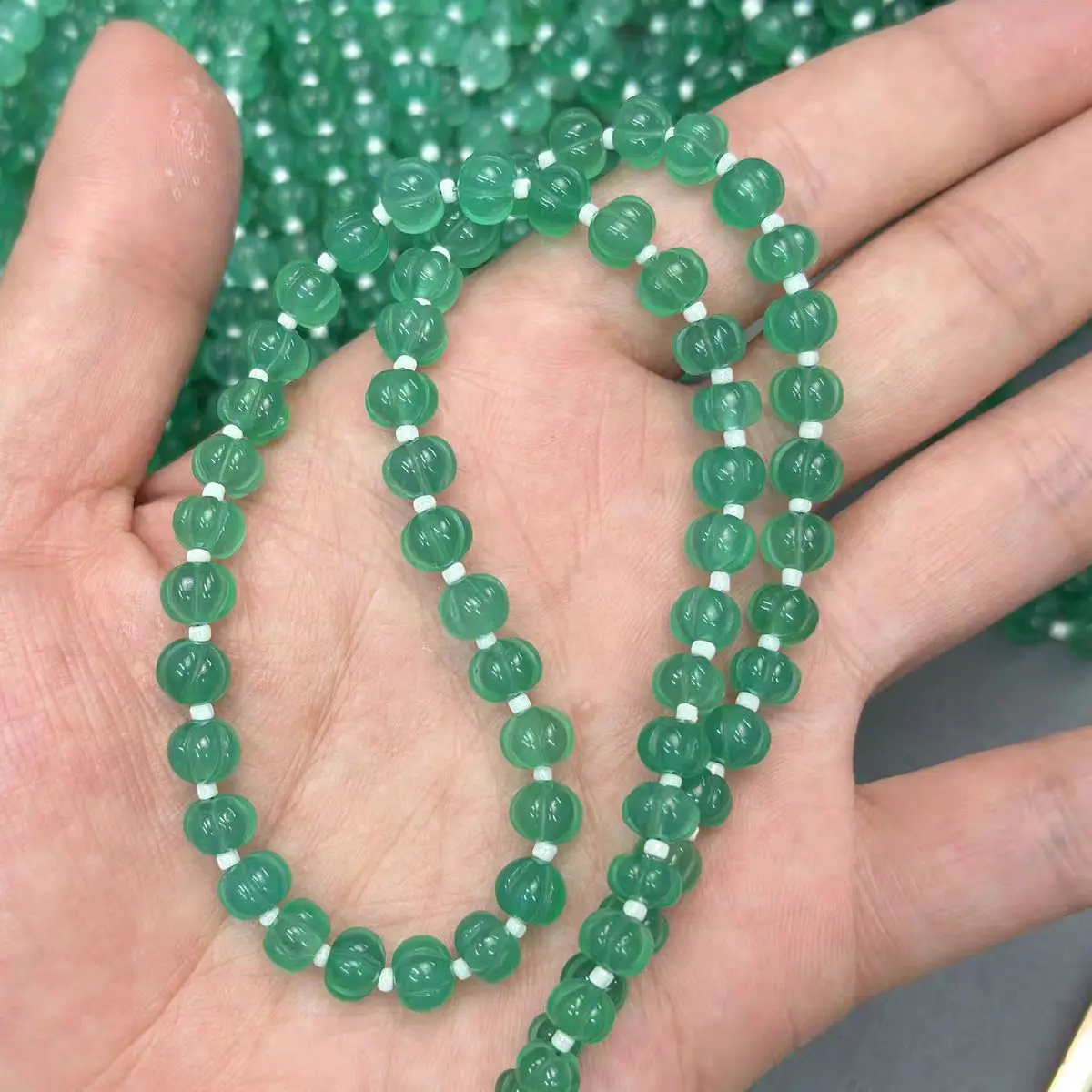 

Green Agate jade carved pumkin 6-7mm wholesale for DIY jewelry necklace 19cm Making LOOSE BEADS