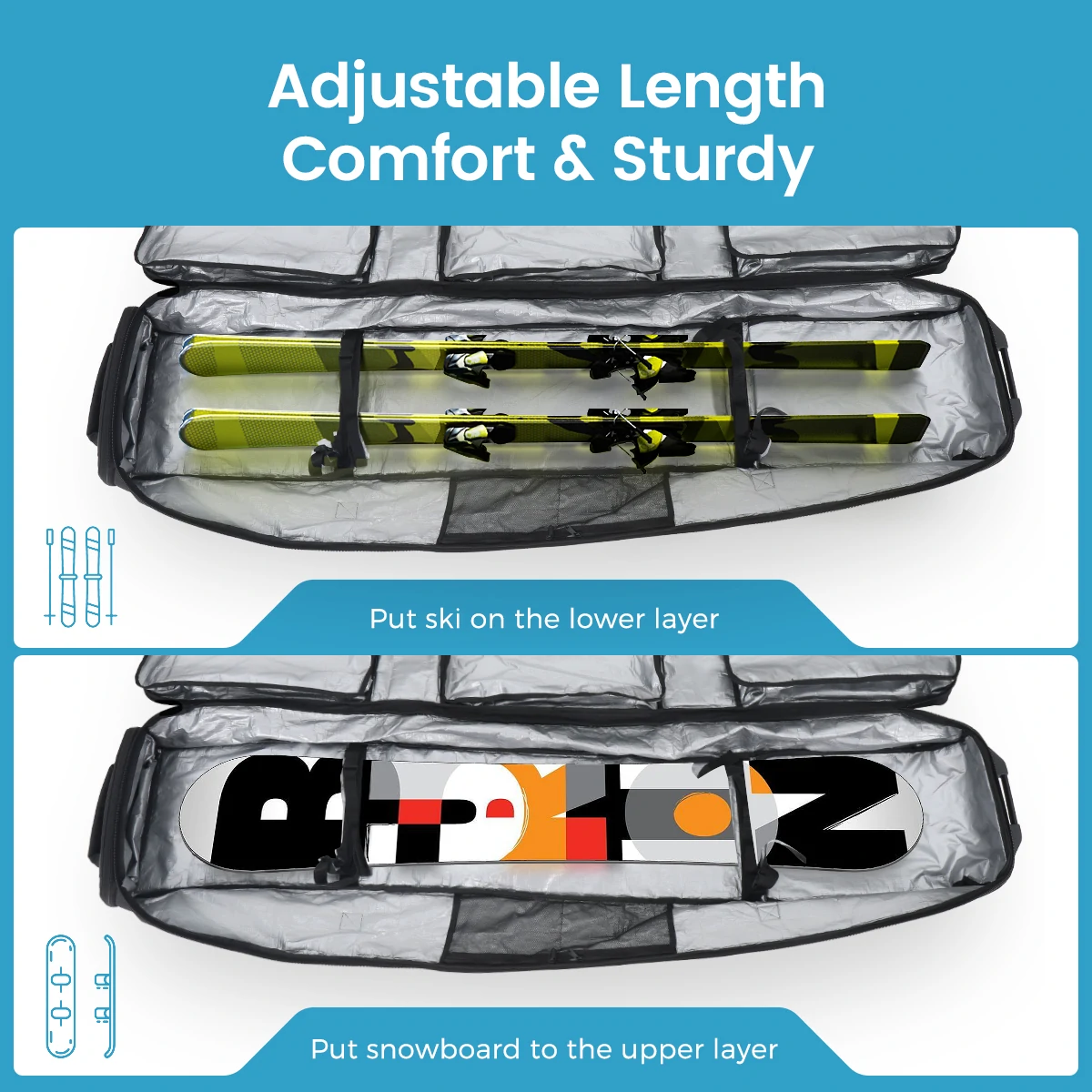 600D Fully Padded Snowboard Bag Waterproof Wheel Travel Bag Ski Snowboard Air Travel Bag Winter Skiing Equipment
