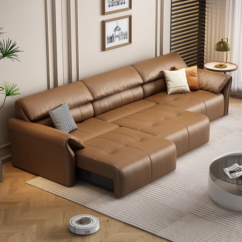 أريكة سرير كهربائية متعددة الوظائف ذات الاستخدام المزدوج، أريكة جلدية ذكية بطبقة رأس، منزلية صغيرة #6