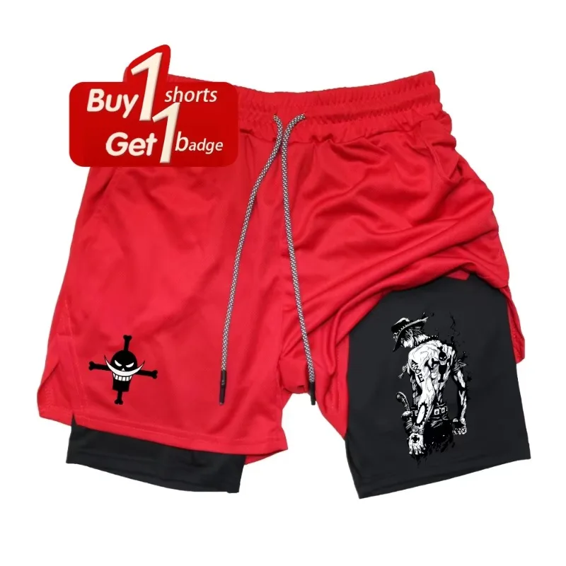 One Piece Ruffy 2025 Neuer Druck Y2k Sommer Schnelltrocknend Doppelschicht 2-1 Kompressions-Fitness-Jogginghose Gym Kleidung Cosplay
