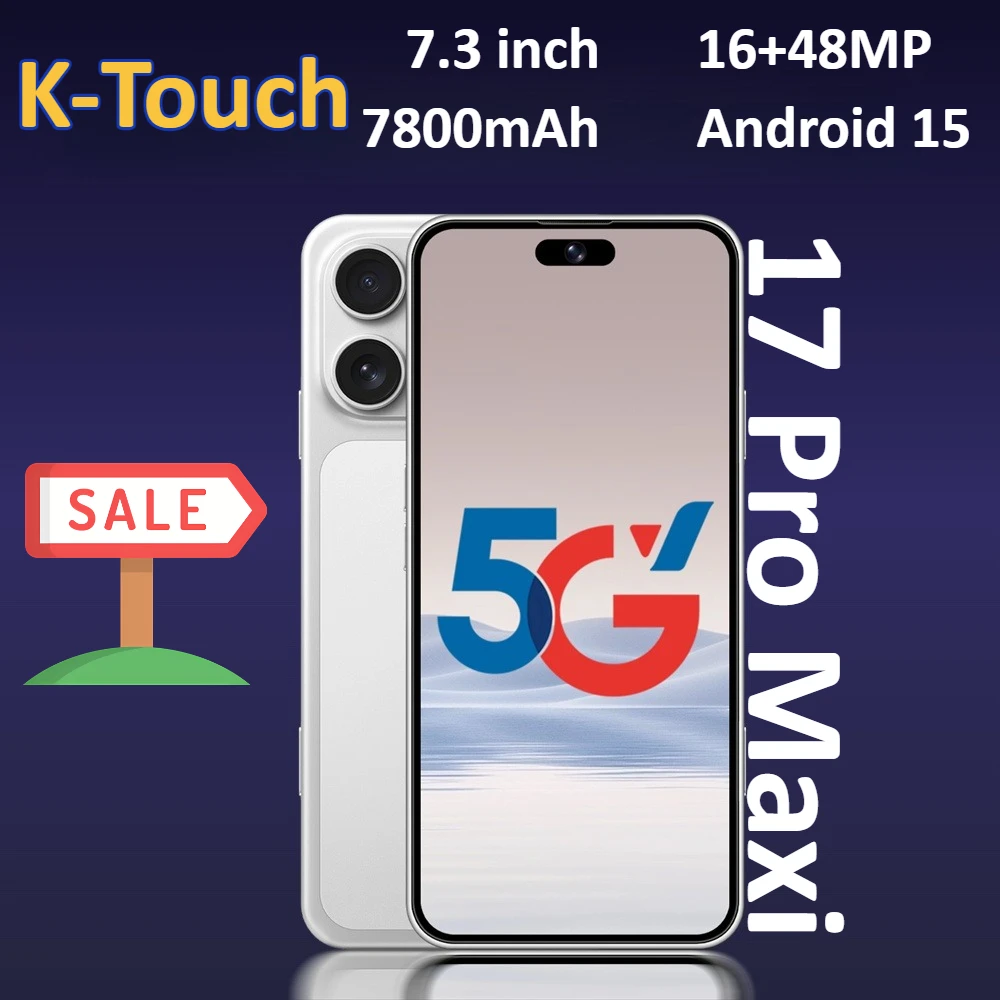 K-Touch Mobiltelefonok iPhone 17 Pro Maxi Okostelefon Android 15 Mobiltelefon 7.3 hüvelykes 16+48MP 22GB+2TB 7800mAh 5G Dual SIM Ujjlenyomat-olvasós Globális Verziójú Mobiltelefonok