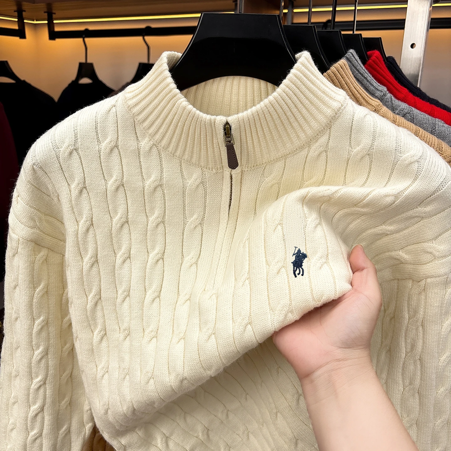 Luxury Half Chain Collar Sweater Men Fashion Exquisite Jacquard High end Paul Brand Pony Embroidery Winter Warm Knitted Pullover