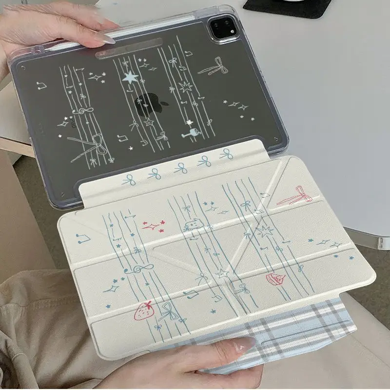 

Simple Note Blue Kawaii 3-Y Fold iPad Case For iPad Pro 11 13in 2025 iPad Pro 12.9in Air7 10th 11th M4/5 Buckle Protective Cover