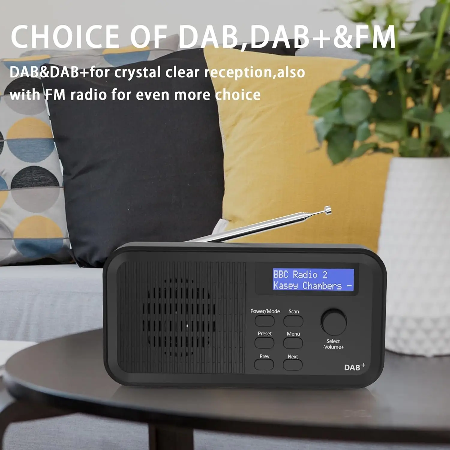 DAB/DAB+ Digital & FM Radio, Rechargeable Battery and Mains Powered with LED Display, 20 Preset Stations, USB Charging for 10 Hr