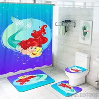 Mermaid Ariel Shower Curtain Skeleton Bathroom Accessories Decor Sets Full Set Luxury 4 Piece Mats And Waterproof Anime Home