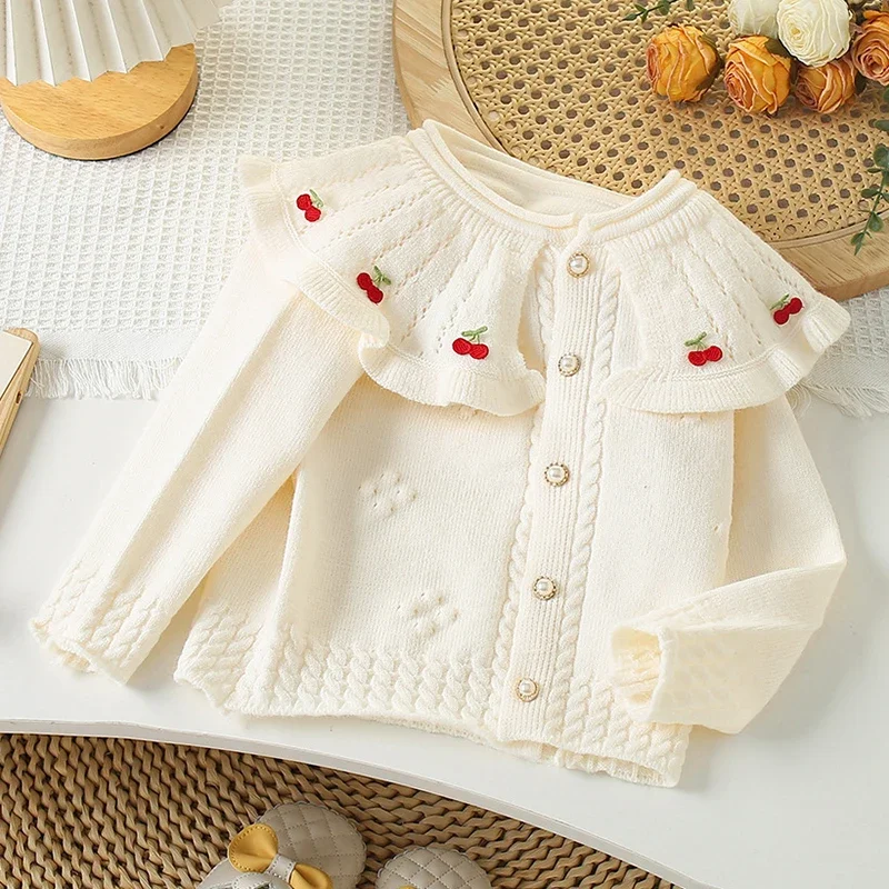 2025 New Autumn 2-6Yrs Children Knitting Clothing Baby Girls Knitting Cardigan Coat Long Sleeved Casual Loose Sweater Coat