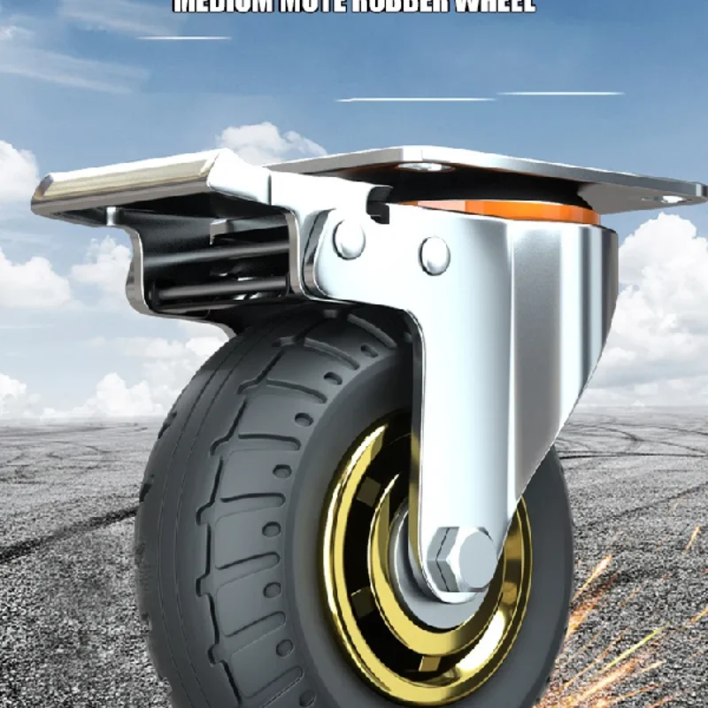 3/4/5Inch Universal Wheel Resistant Caster With Brake Heavy Silent Rubber Casters To Directional Handcarts Small Trailer Pulleys