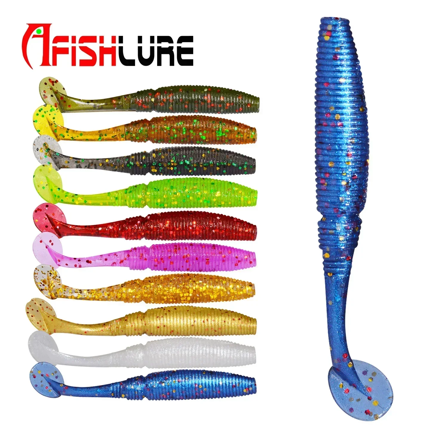 Afishlure Swimbaits Soft Plastics Crappie Bass Lure Worm Fishing Soft Lure 15pk 50mm/1g Texas Rig Maggot Wobblers