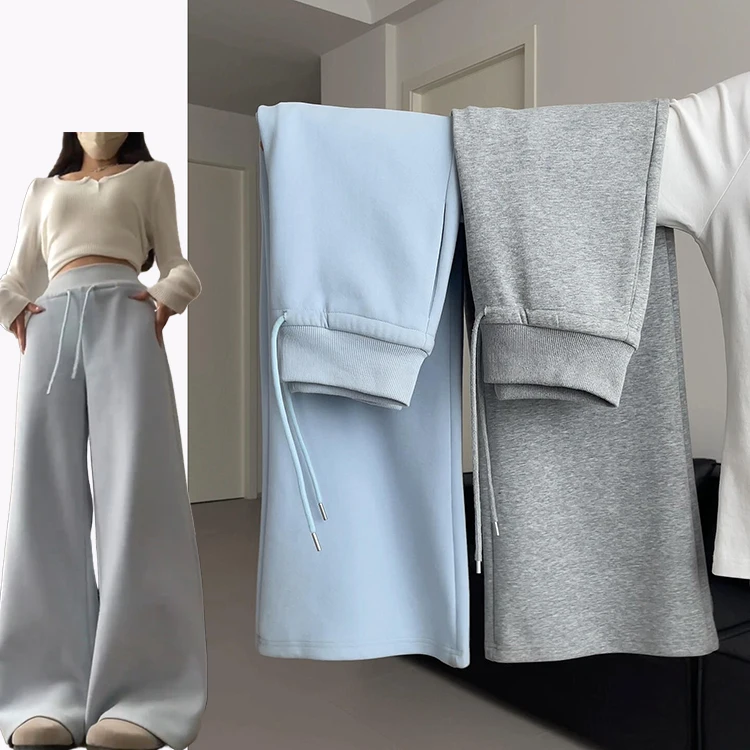 Blaue Spor-Schlaghose für Damen, Frühling und Sommer, 2025, neue Sle-Schlankheitshose mit lockerem String, lange Hose, Fre Korean Sle