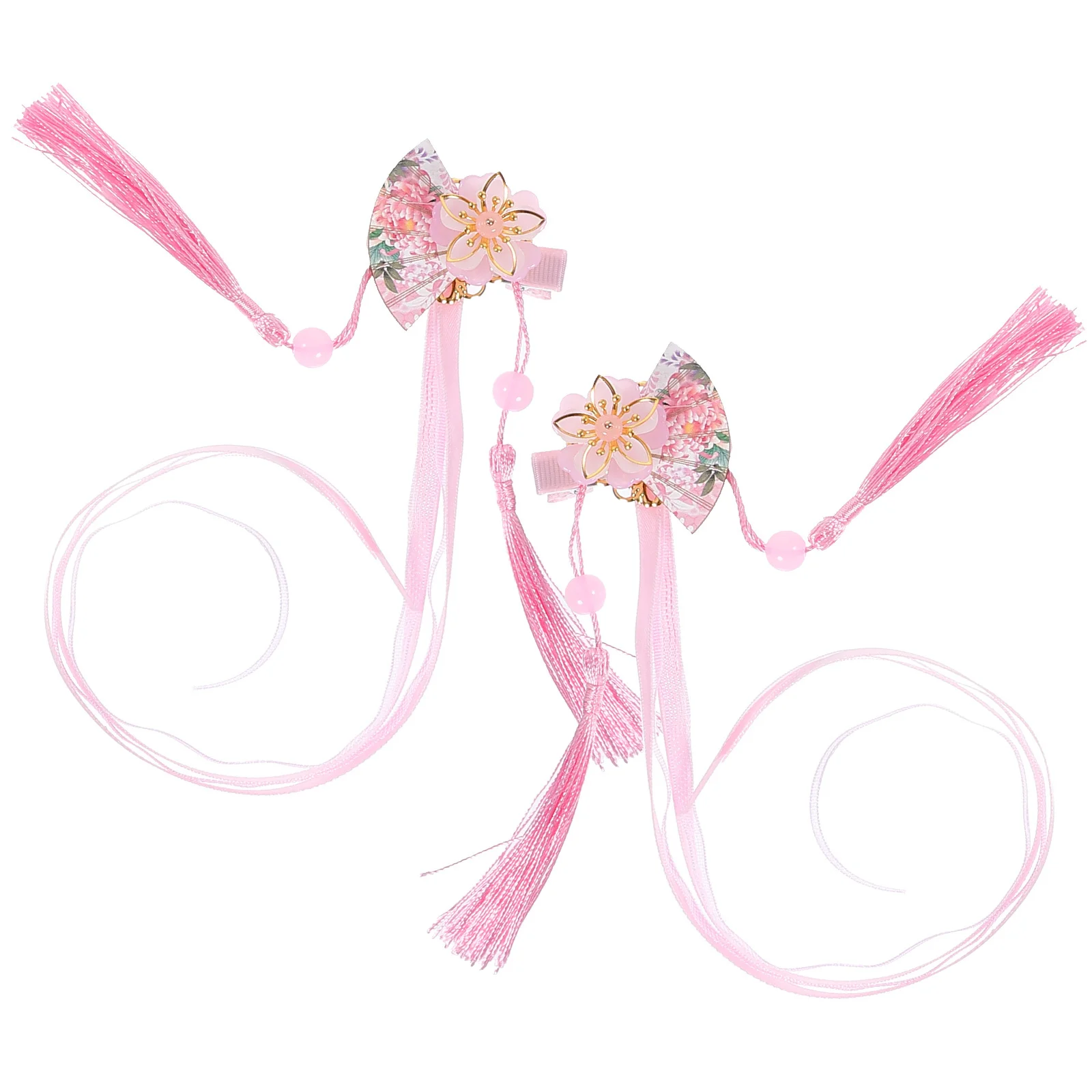 

2Pcs Fan Tassel Flower Ribbon Japanese Style Hair Clips Decorative Hair Accessories for Women Girls Special Events
