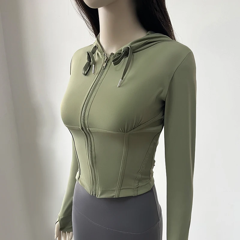 سترة قصيرة بغطاء للرأس للنساء للخريف واليوجا سترة رياضية للسيدات #4