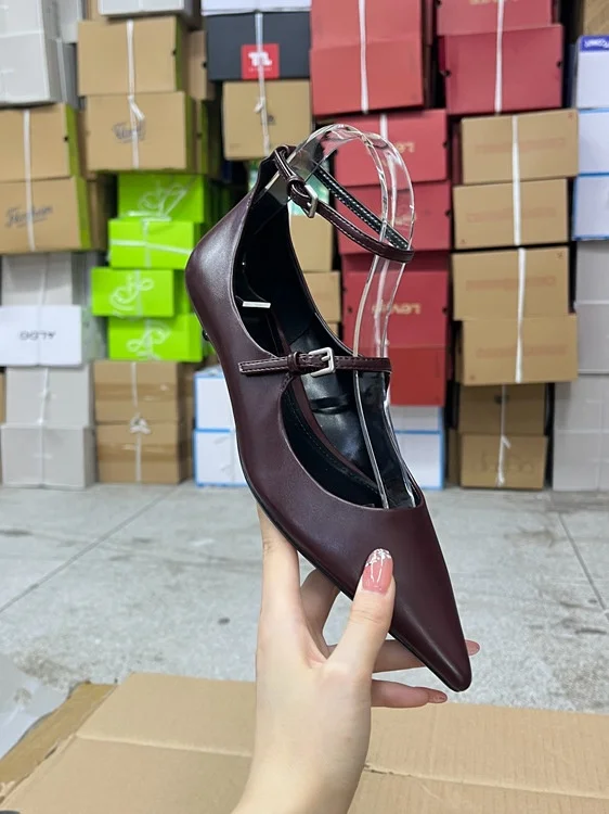 

Новые женские кожаные туфли-балетки с низким каблуком, заостренным носком и синим ремешком, повседневные, модные, элегантные