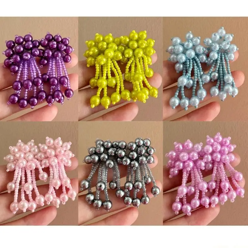 31BF Floral Beaded Drop Earrings for Resort Styling, Acrylic Fringe Pair for Beach Vacations, Summer Parties and Poolside Looks