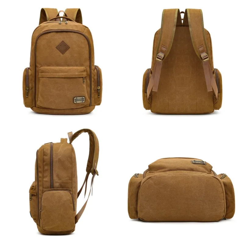 Mochila de lona de moda para hombre, bolso escolar informal Retro, Asa superior, y gran capacidad múltiples bolsillos, mochila de viaje al aire