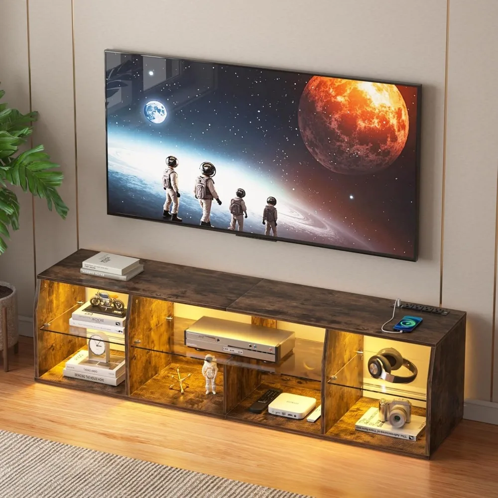 

LED TV Stand with Lights & Power Outlet for 65 inch, Gaming Entertainment Center with 7 Open Storage Shelves, Industrial
