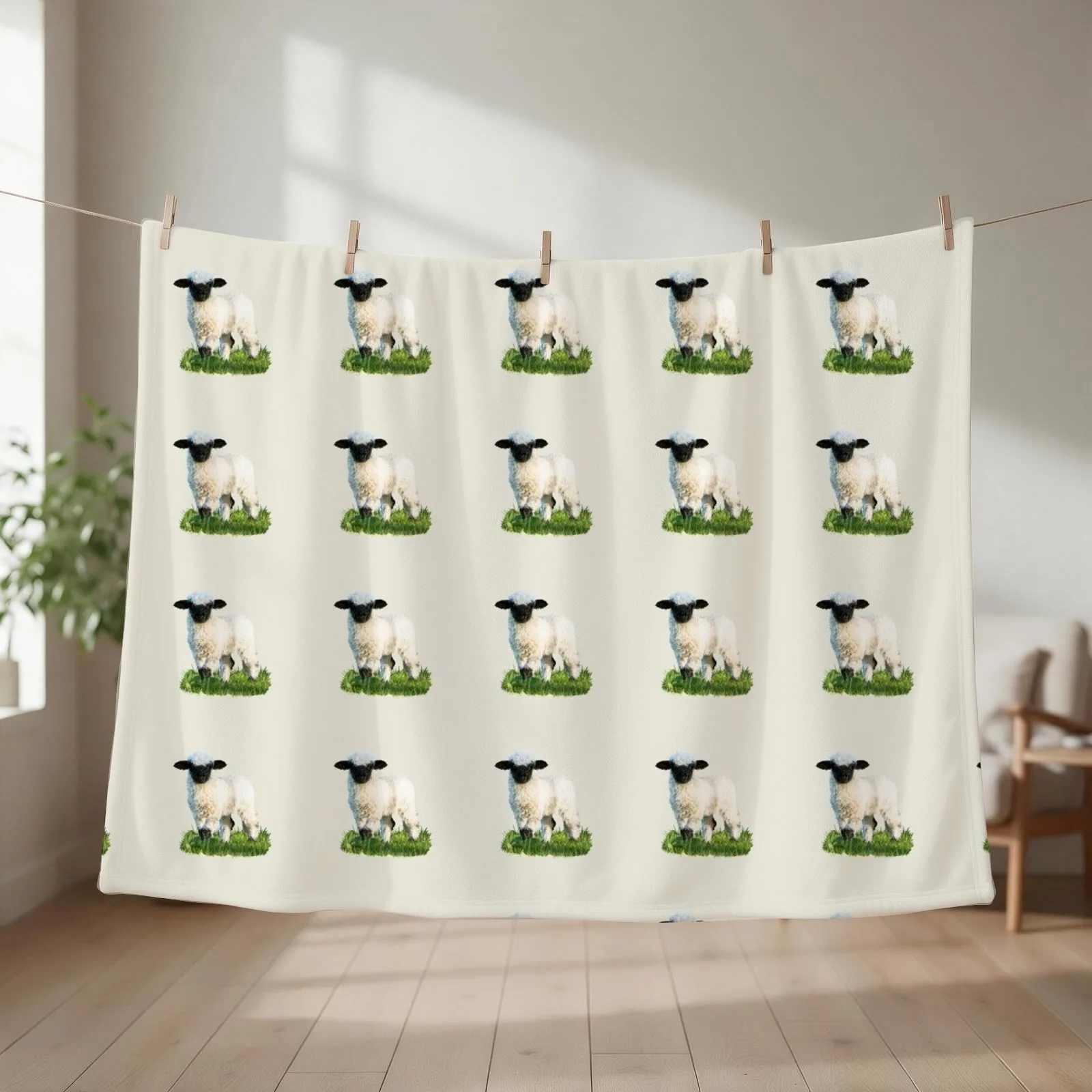 Valais Blacknose Lamb in a Meadow Throw Blanket Bed linens warm for winter blankets and throws for winter Blankets
