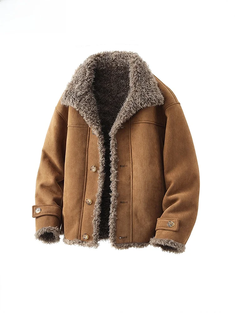 

Men's Thickened Lamb Fur Jacket Biker Clothes Cotton Jacket Machine Washable Large Size Winter Coat Warm Youth Casual Style