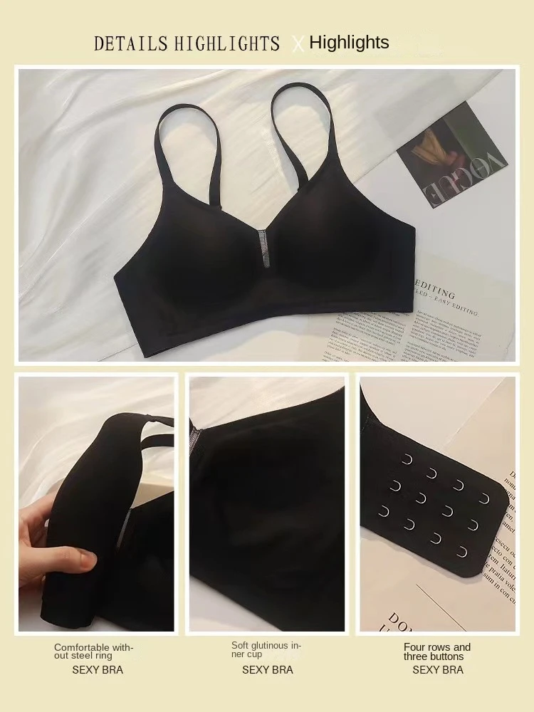 UBAU Simple Seamless Underwear Gathered Without Rims Jelly Comfortable Breathable Top-up Small Chest Quality Bra.