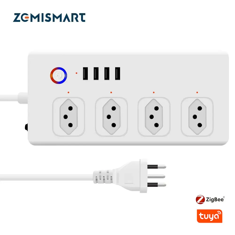 Zemismart Tuya Zigbee Smart Socket Electronic Protector 10A Plug Line Filter 4 Individual Circuit Breakers Smartthings