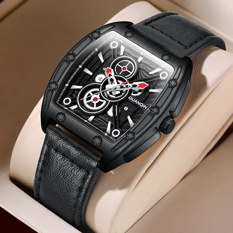 GUANQIN Men's Watches Fashion Quartz Watches For Men Waterproof Luxury Watch Man Stainless Steel Waterproof Leather Clock Reloj