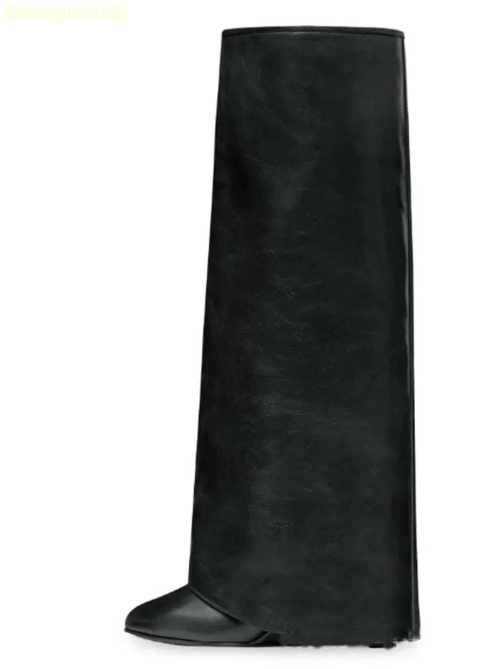 2025 New Wedges Shark Boots Metal Belt Buckle Black/white/red Leather Mid-Calf/knee-High Boots Latest Catwalk Fashion Boots