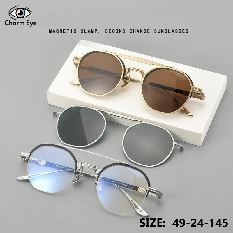 high-end-men-women-optical-fashion-oval-half-frame-pure-titanium-double-crossbeam-magnetic-glasses-frame-personalized-sunglasses