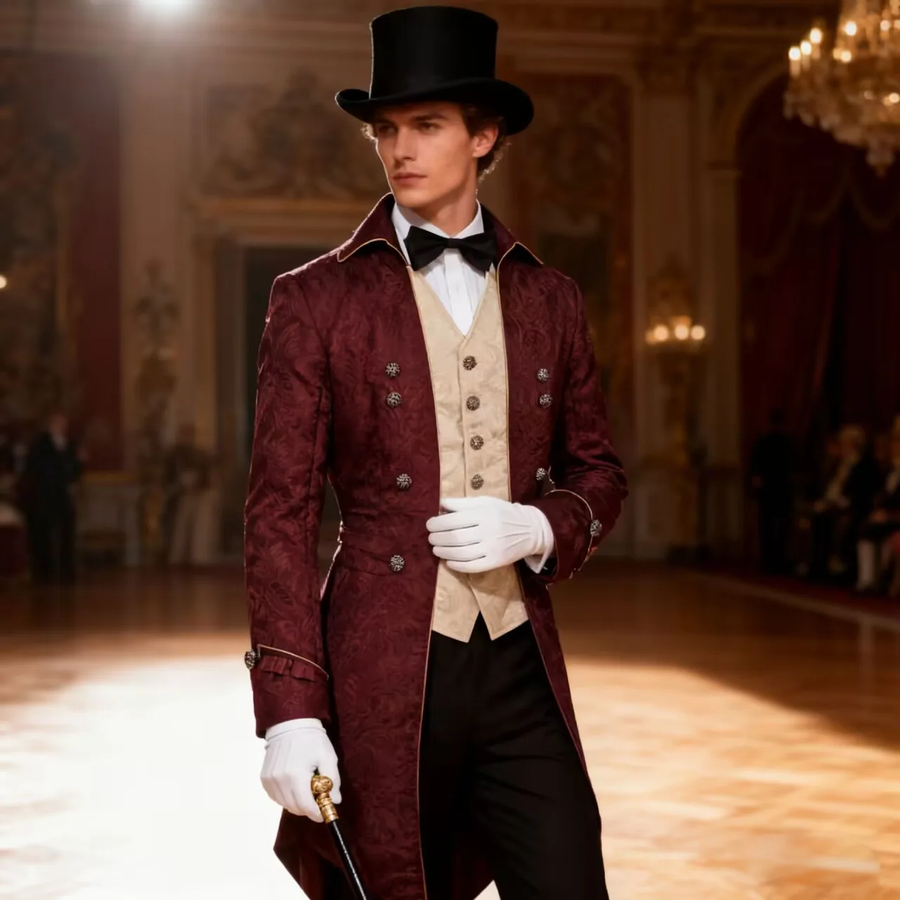 

Medieval Gothic Tailcoat Halloween Costume Men's Long Coat Punk Style Renaissance Cosplay Suit Long Sleeves Long Pants Woolen