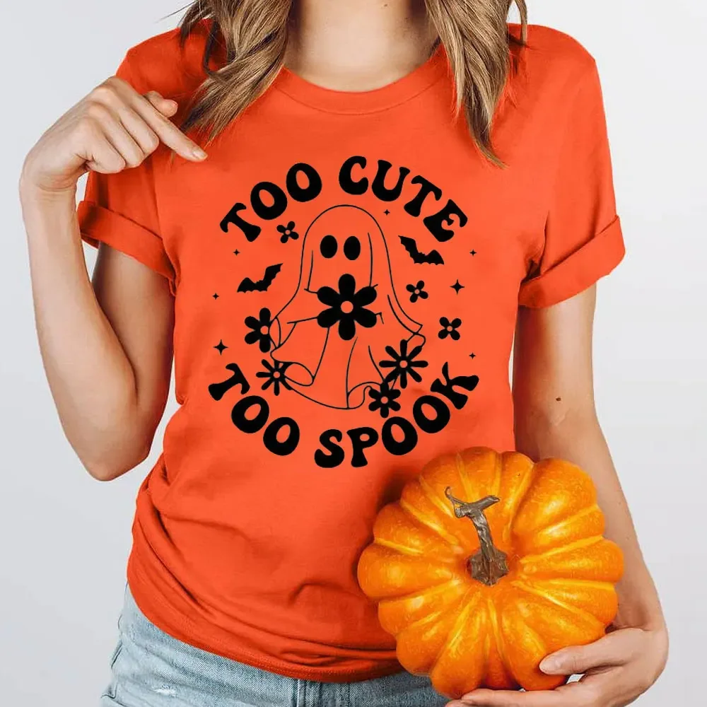 Too Cute To Spook Spooky Halloween Women Men Graphic Tshirt Daisy Ghost Flower Ghost Halloween Shirt Retro Ghost Ropa Mujer