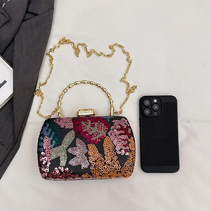 حقيبة مأدبة زهور مطرزة، عصرية ومتعددة الاستخدامات، كتف واحد، كتف متقاطع، حقيبة صندوق ترتر، عصرية