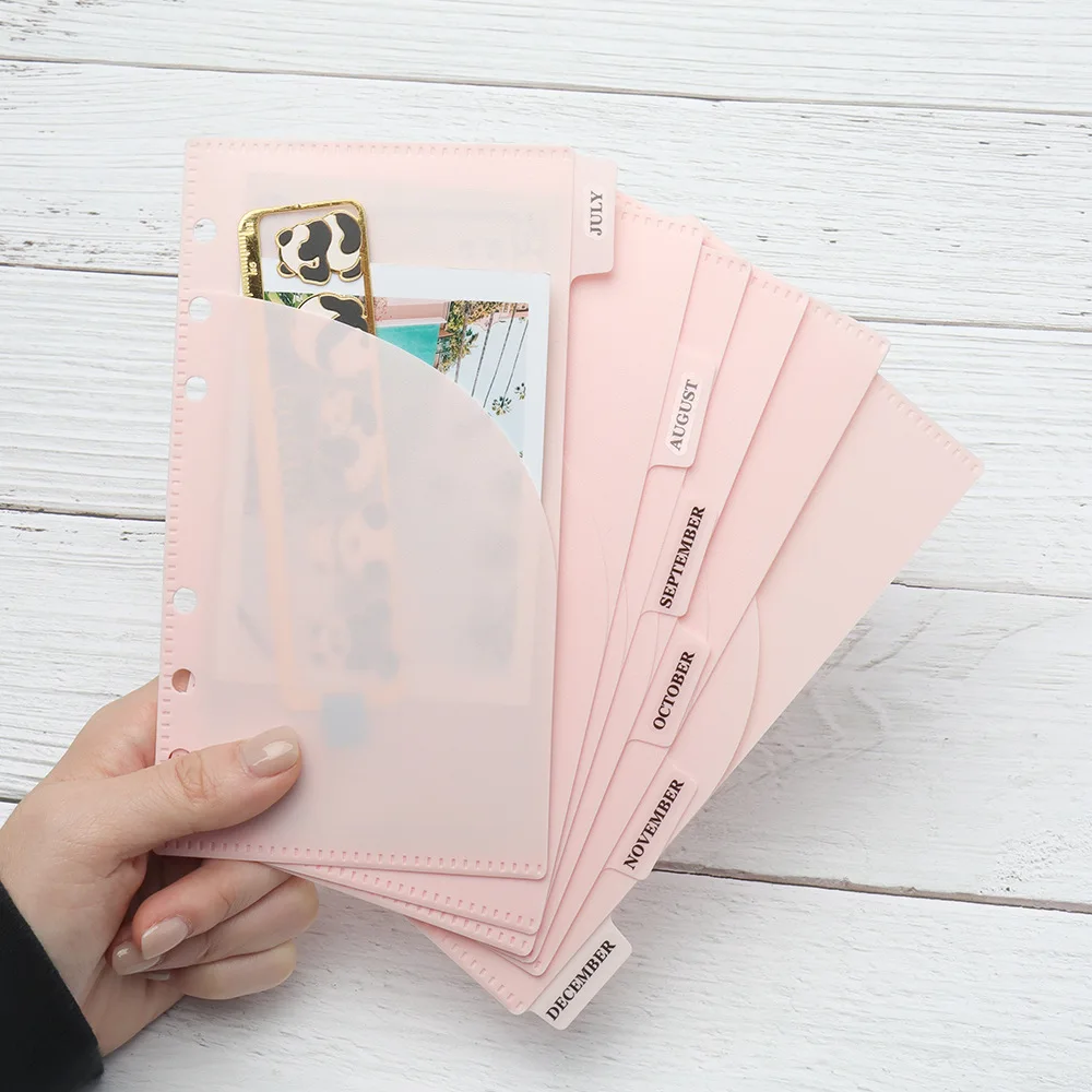 A6 Pinkl Black Binder Pockets Binder Folders for Notebook Divider Page Waterproof PVC Leaf Document Filing Bag