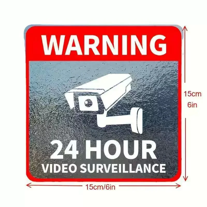 5/10Pcs/pack Red Waterproof Warning Sticker 24 Hour Video Surveillance Signs For Alarm Monitoring Signs Fake Camera Accessories