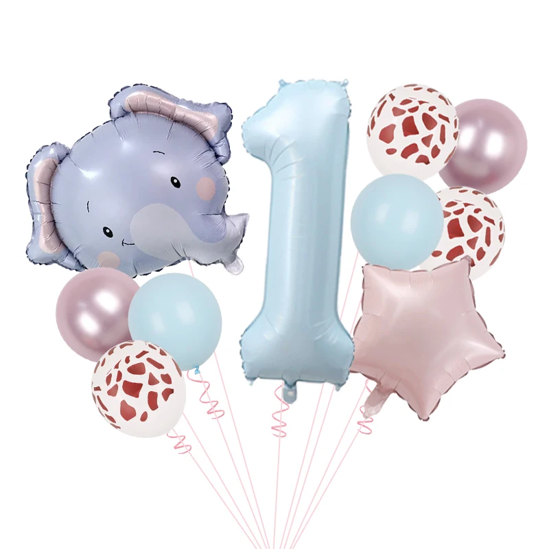 10 Stück niedliche Elefantenballons, 40 Zoll, Babyblau, Nummer 1–9, Geburtstagsballon-Set, Cartoon-Tier-Themenparty-Dekoration – Detail 1