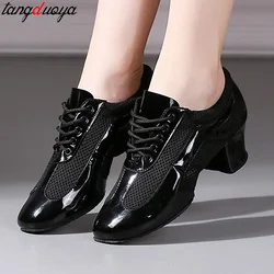 Women Latin Dance Shoes Salsa Woman's Ballroom Dancing Shoes Closed Toe 5cm Soft Sole Practice Black Tango Girls Heeled Sandals