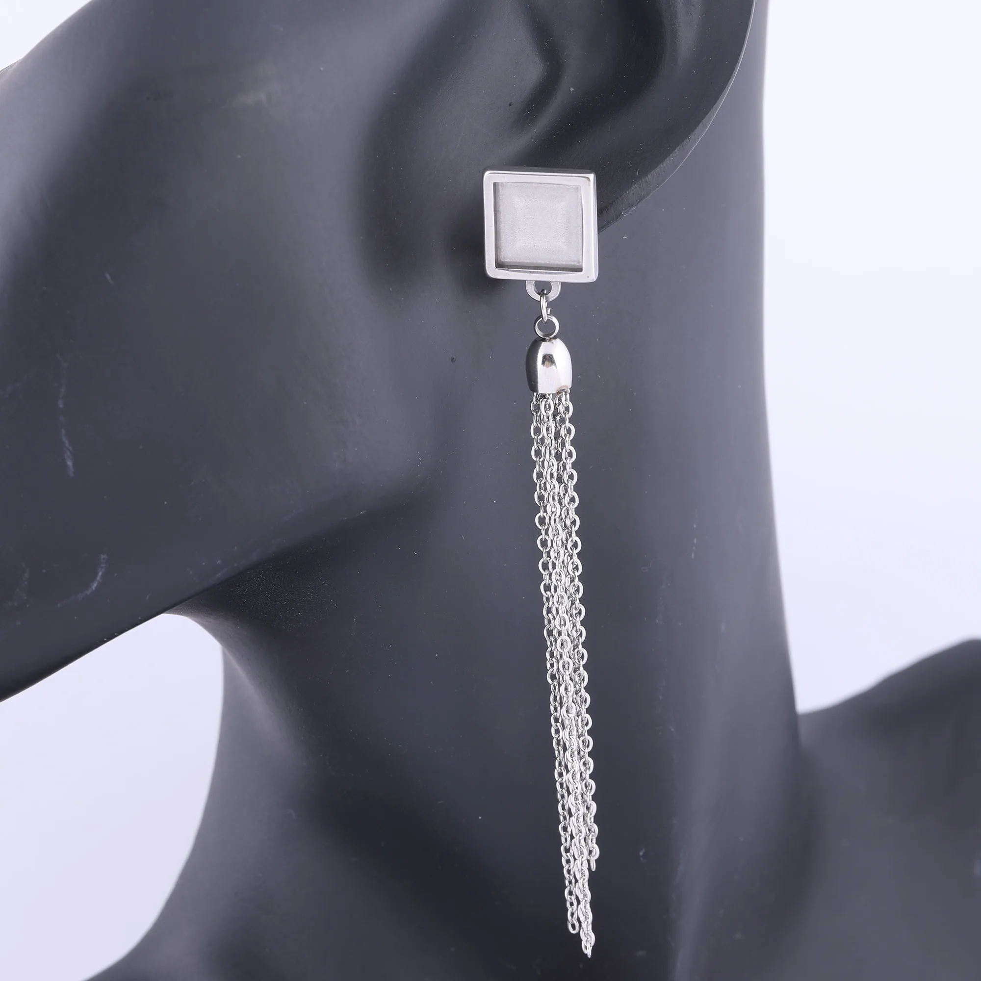 Praça Cabochon Brinco Stud Base Configurações, aço inoxidável Tassel Charms, brincos DIY, fazendo materiais, se Fits 10mm, 6Pcs