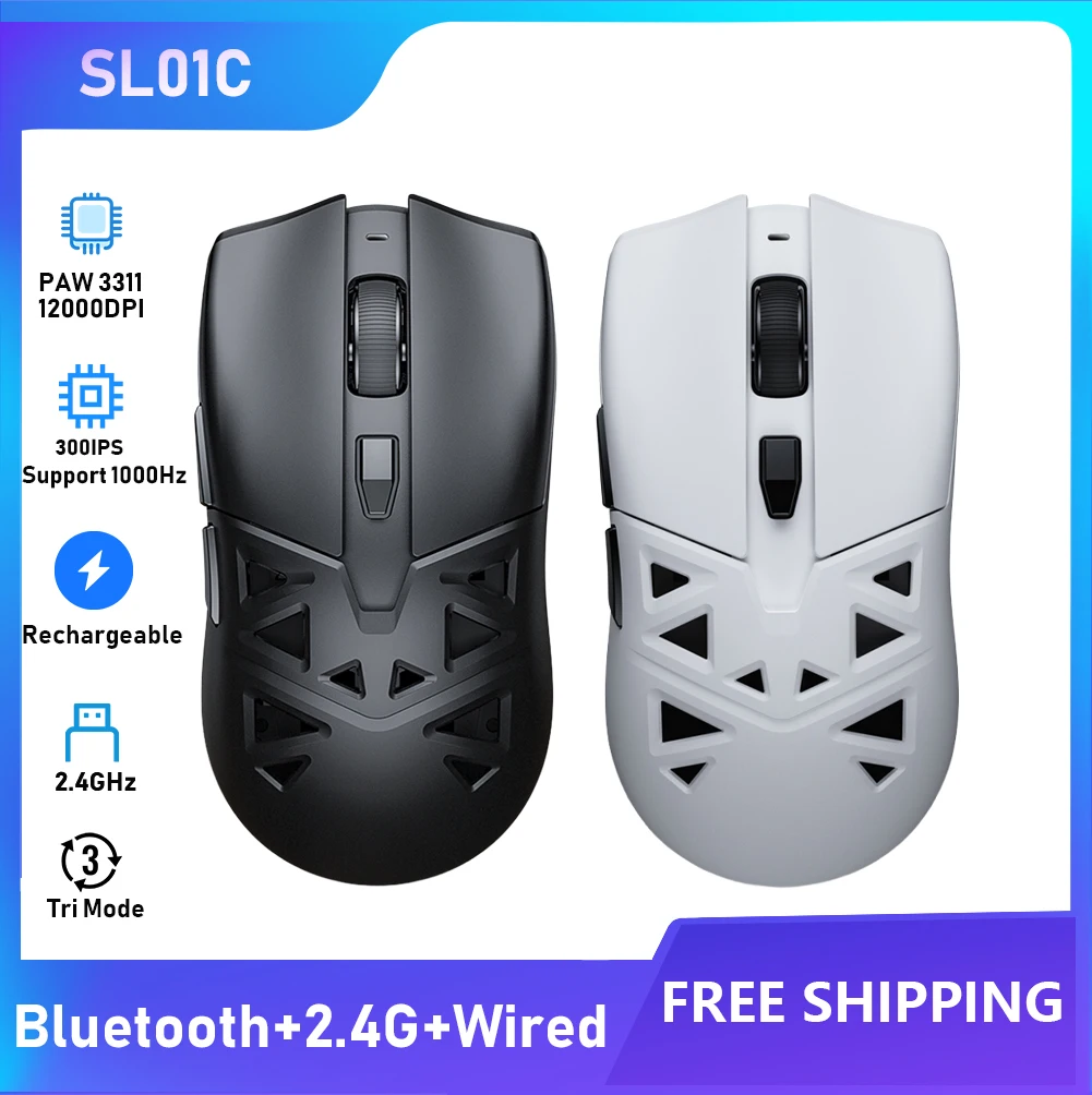 

Wireless Gaming Mouse 2.4G/Bluetooth/Wired Tri Modes Mice 3395 Sensor Hot Swap Micro Switches Ergonomic Mice For PC Desktop