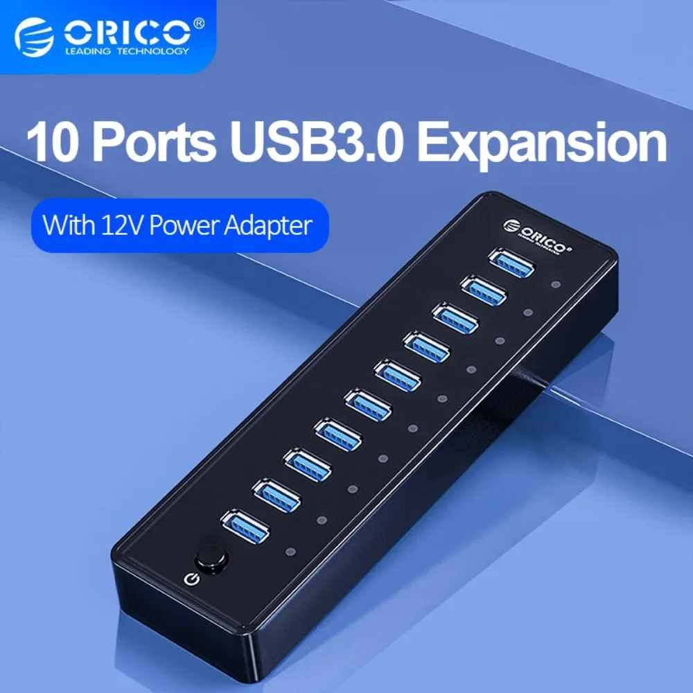ORICO Powered USB 3.0 HUB External USB Splitter Adapter 10 Ports USB HUB Expander  Individual on/Off Switches for Pc Laptop