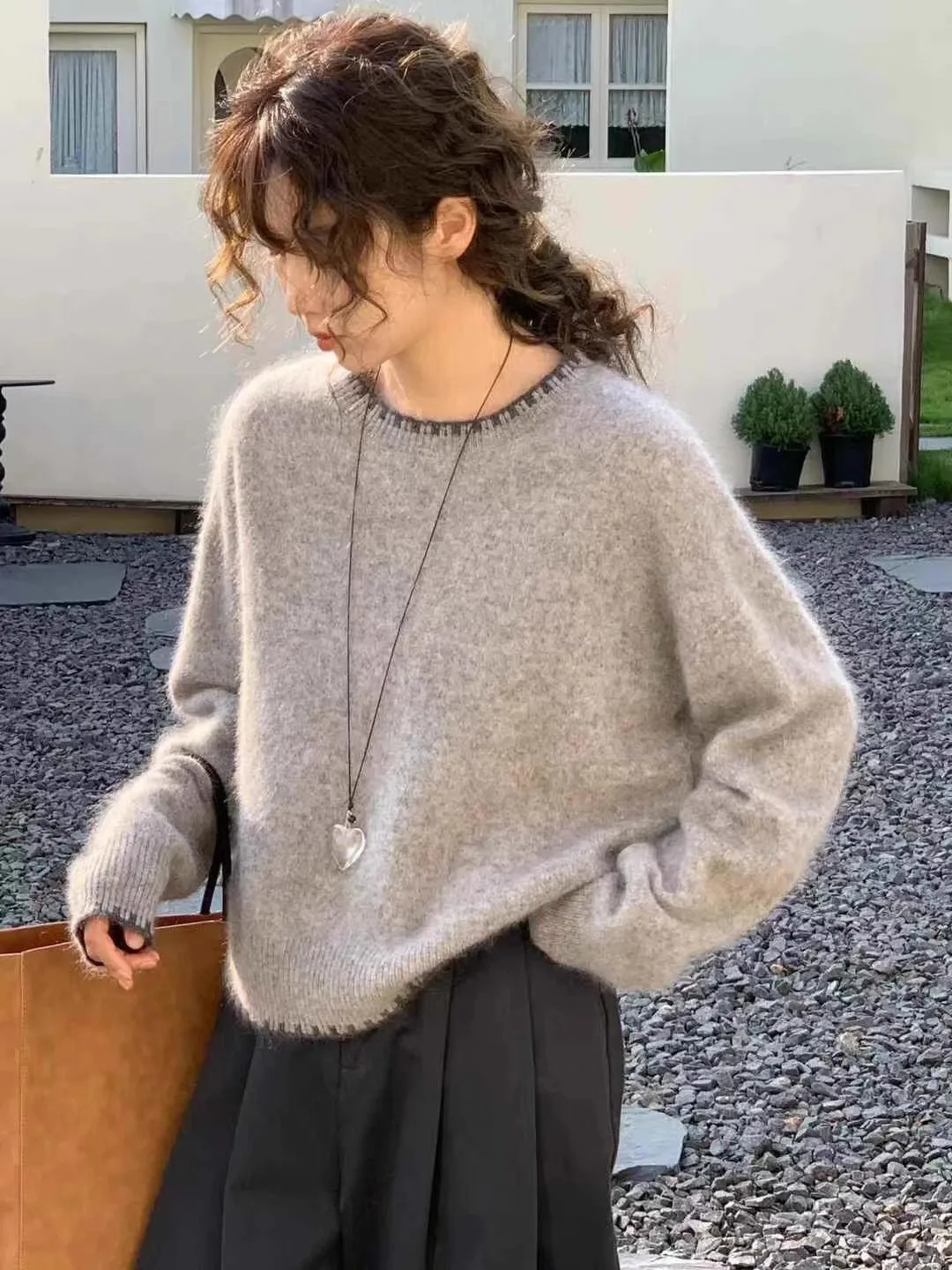 Jersey 100% de lana merina con cuello redondo, suéter de cachemira tejido informal de estilo básico para otoño e invierno