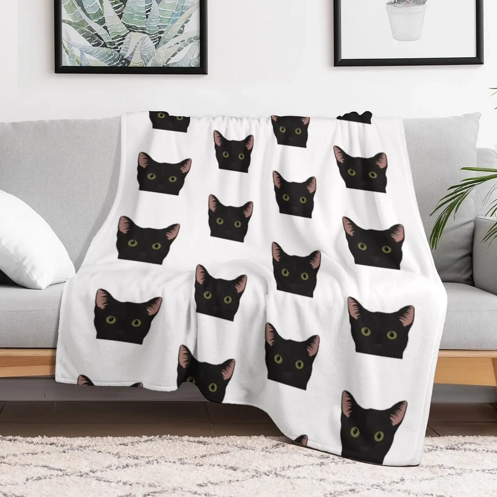 Curious Black Cat - Green Eyes Black Nose Throw Blanket Baby Polar Blankets