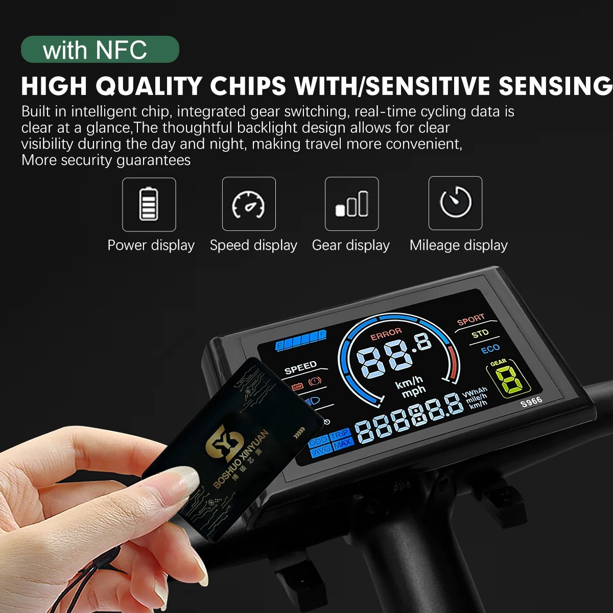 

Контроллер электрического велосипеда 250 Вт-2000 Вт 17A-45A Синусоидальный 3-режимный контроллер ЖК-дисплей NFC S966 Контроллер бесщеточного двигателя