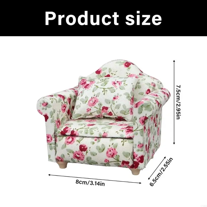 CORB Flower Print Sofa Doll House Furniture 1/12 Children Safe Doll House Scene Layout