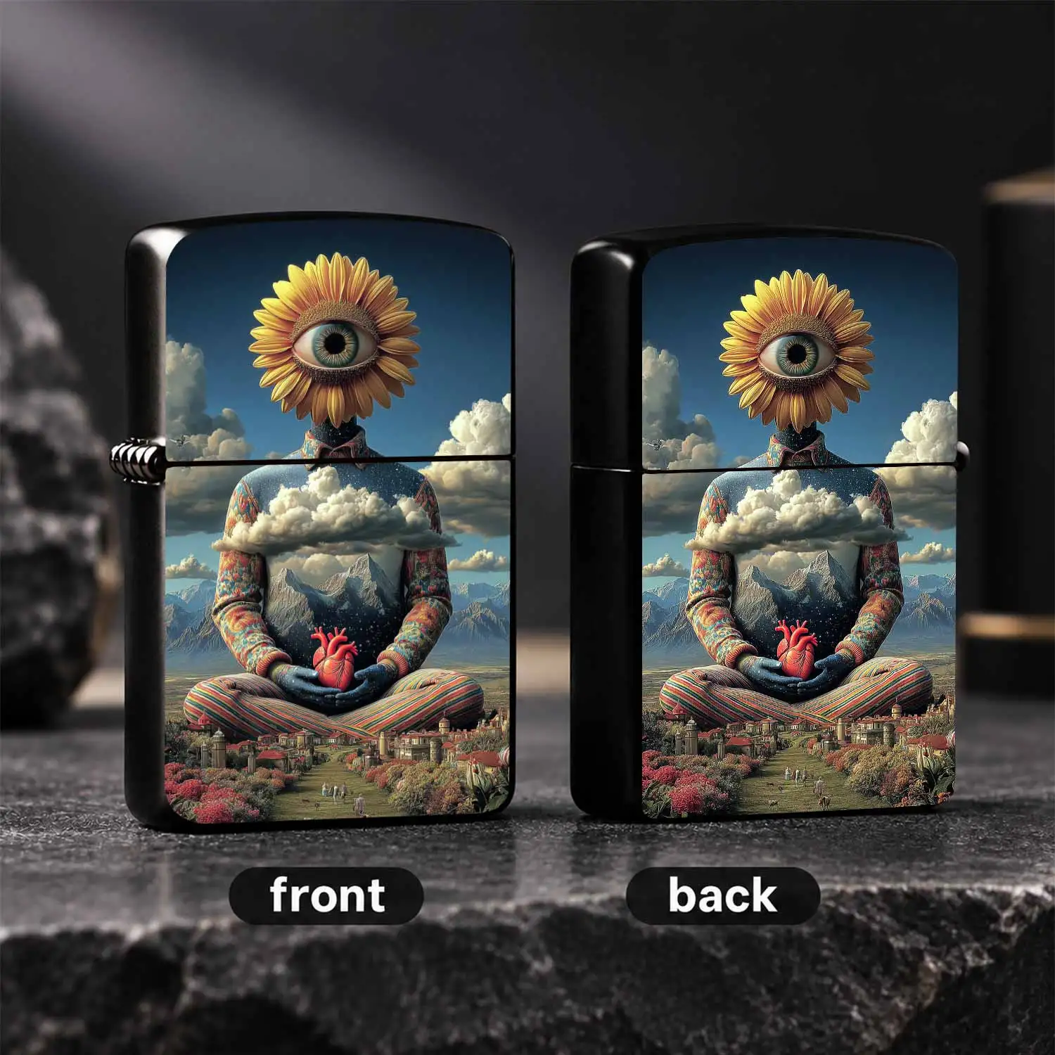Surreal Sunflower Eye Giant Lighter, Creative Art Decorative Igniter, Portable Stylish Unique Collector'S Gift, Multi-Scenario Practical High-Grade Present For Art Lovers, Daily Outdoor Use Distinctive So A Humorous And Interesting Lighter