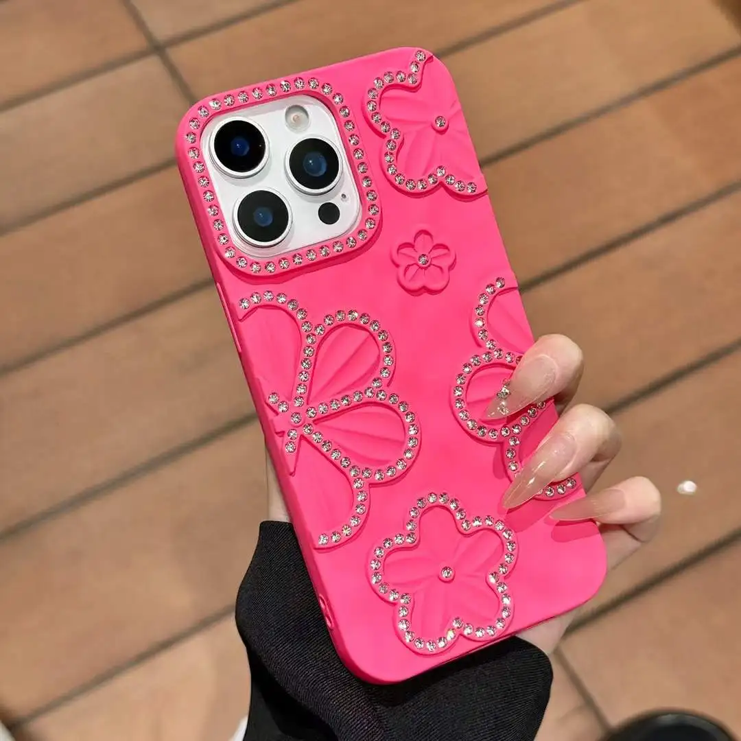 

Women Girl's Diamond Flower Phone Case for iPhone 16 11 12 13 14 15 Pro Max 16 Plus Shockproof Silicone Cover Artistic Decor﻿﻿﻿﻿