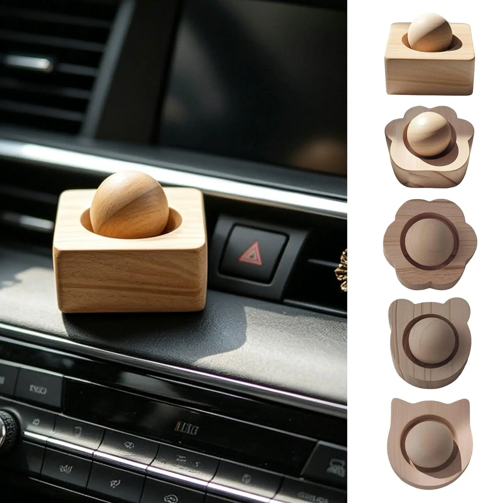 Wood Car Essential Oil Diffuser Wooden Aromatherapy Diffuser Round Essential Oils Diffuser Set for Home Office Fragrance Ball